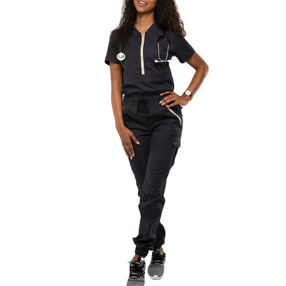 White Zipper Pockets Jogger Scrub Set Moore than Scrubs